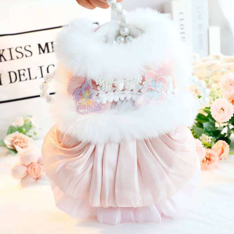 Winter Pink Blue Puppy Clothing Thick Warm Cotton Plush Coat Dress For Small Medium Dog Fashion Chinese Style Pet Clothes Poodle H260129