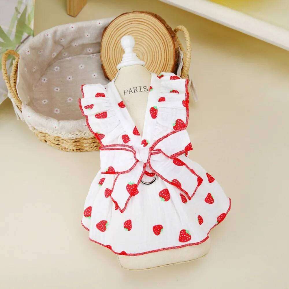 Cute Strawberry Print Dress Bow Sweet Clothes Chihuahua Clothing Cool Cat Dog Skirt Pet Supplies H260129
