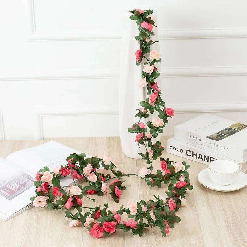250cm long artificial rose flowers vine autumn cane backdrop decor silk fake rattan garland for wedding home hotel decoration Y260130