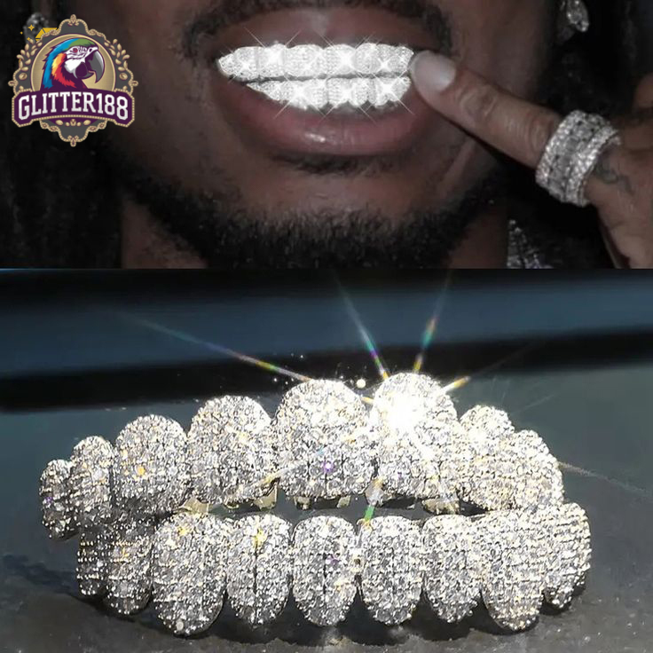 2026 HipHop Jewelry Moissanite Grillz 10 Top 10 Bottom Invisible Set 925 Silver White Gold Plated Iced Out Mossanite Grillz for Teeth