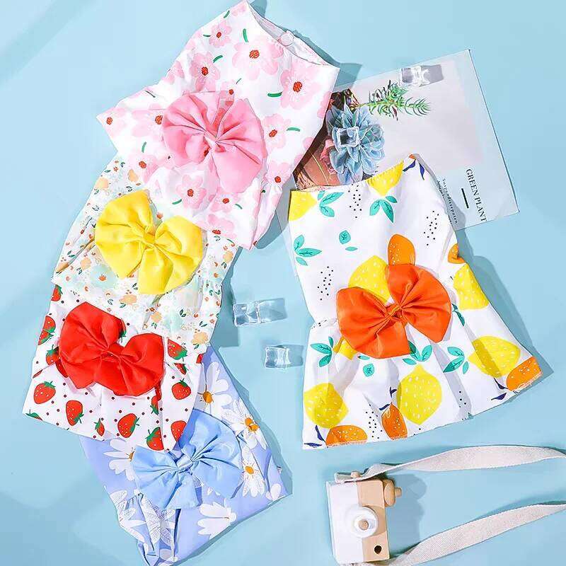 Princess Dress Summer Kitten Pet Skirt Cute Printed Bow Lace Dog Dresses for Small Medium Puppies Poodle Chihuahua Apparel H260130