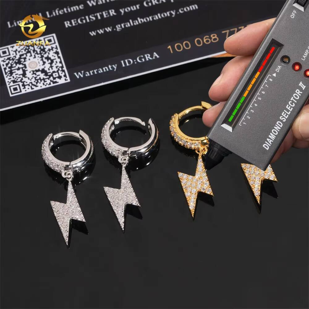 Iced Out Jewelry Lightning Charm VVS Moissanite Fashion 925 Sterling Silver Diamond Earrings