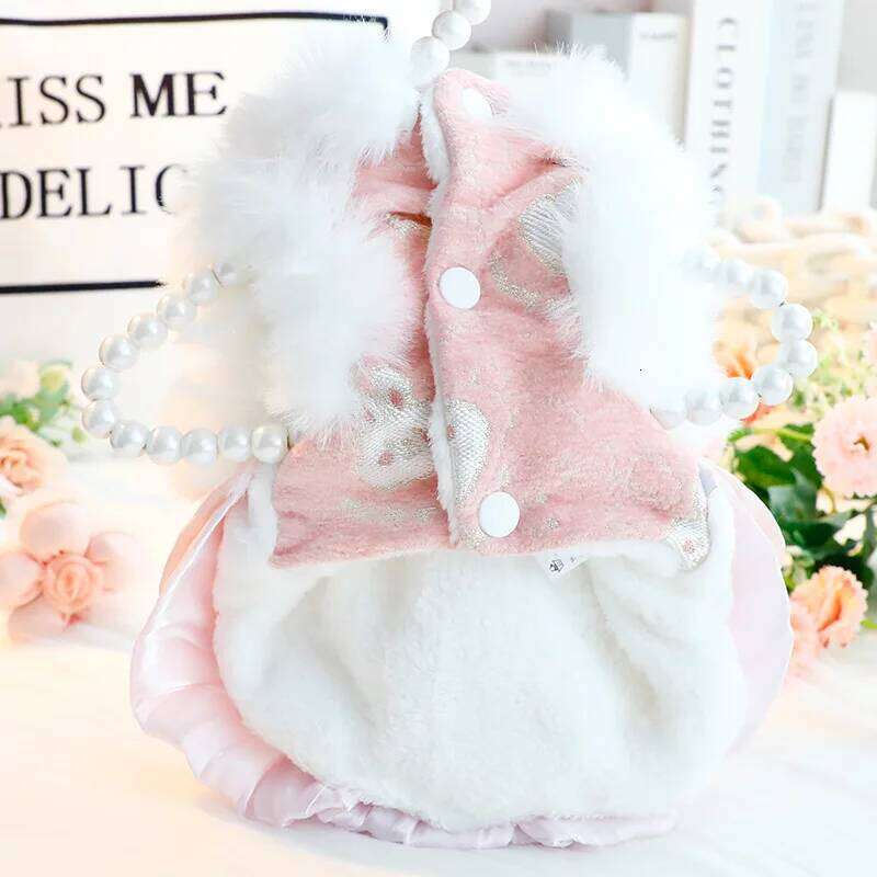 Winter Pink Blue Puppy Clothing Thick Warm Cotton Plush Coat Dress For Small Medium Dog Fashion Chinese Style Pet Clothes Poodle H260129