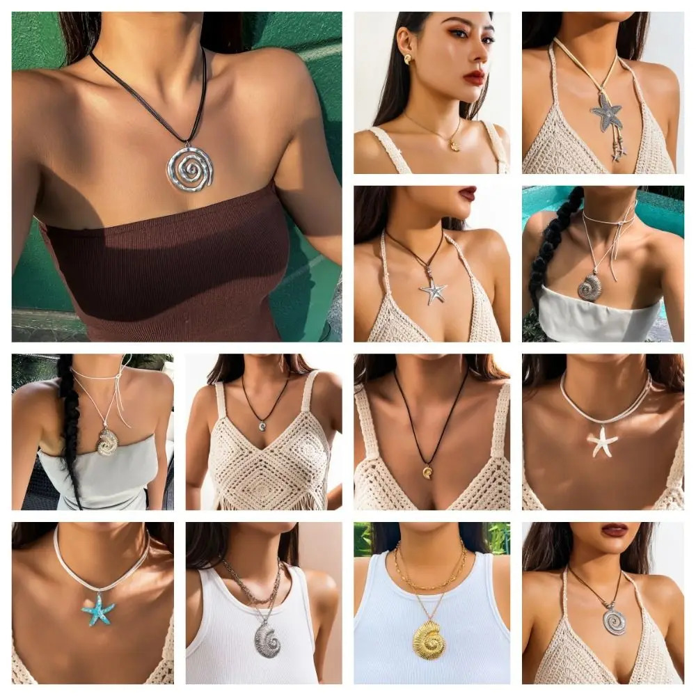 Pendant Conch Clavicle Chain Vintage Bohemian Style Y2K Accessories Starfish Necklace Gold Beach Choker Women 260120