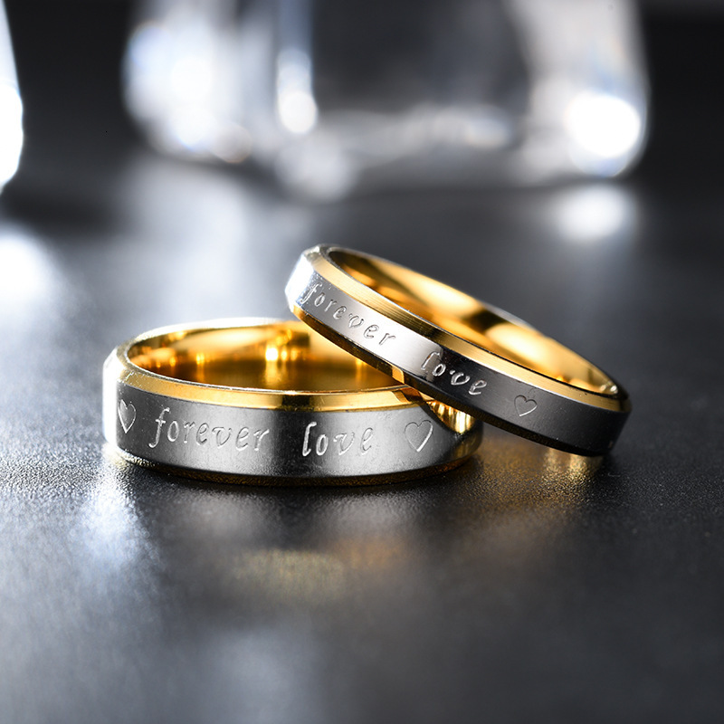 Fashion FOREVER LOVE Beveled Edge gold Eternal Couple Rings Direct from Manufacturer