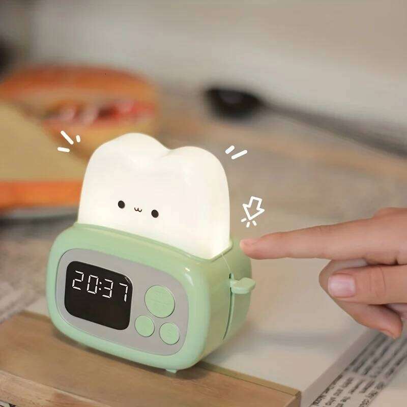 1pc Time toaster night High appearance level Bedside cute sleeping light cartoon mini alarm clock W260130