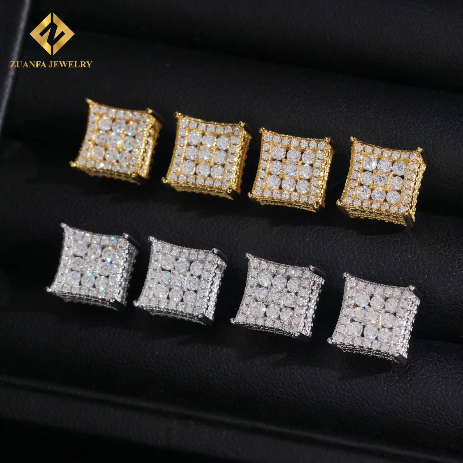 Factory Direct Fashion Stud Earring 925 Sterling Silver Jewelry VVS Moissanite Iced Out Screw Back Earrings