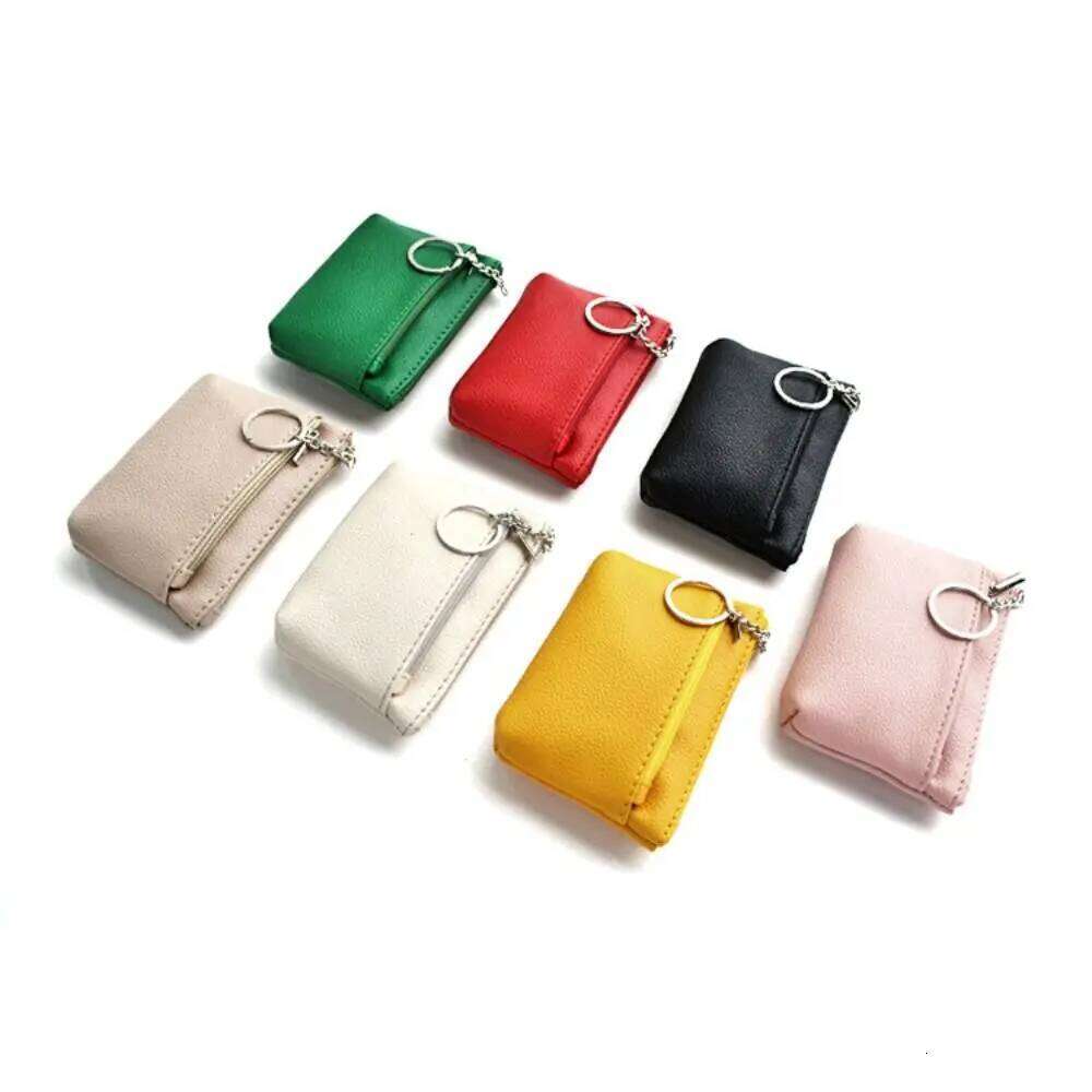 Zipper PU Leather Coin Credit Holder Pure Color Mini Change Purse Card Pocket with Key Ring Short Wallet Outdoor Z260130