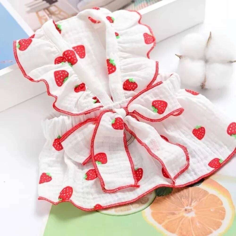 New Strawberry Print Dress Chihuahua Clothing Bow Clothes Sweet Cool Cat Dog Skirt Pet Supplies H260129