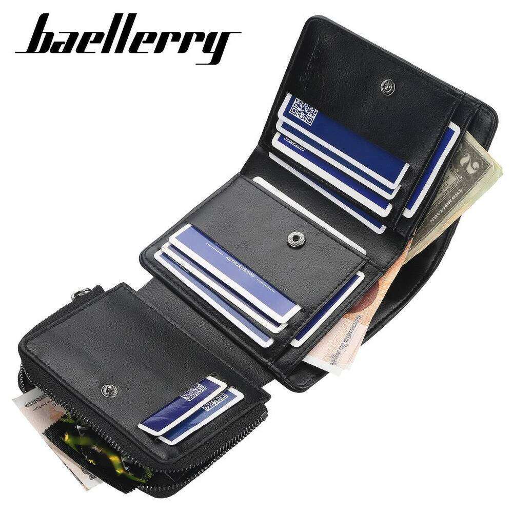 Baellerry Short Wallet for Men PU Leather Custom Embossed RfID Blocking Front Pocket Gift Z260130