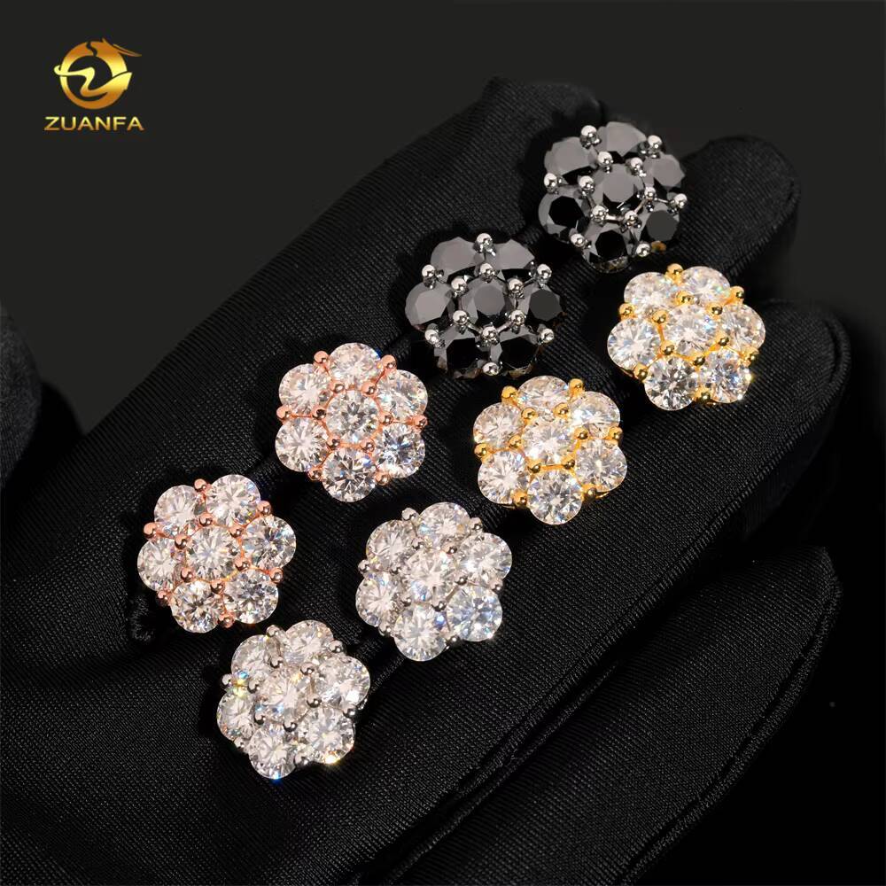 15mm 925 Silver Flower Cluster Moissanite Earrings 925 Sterling Silver Moissanite Diamond Screw Back Earrings