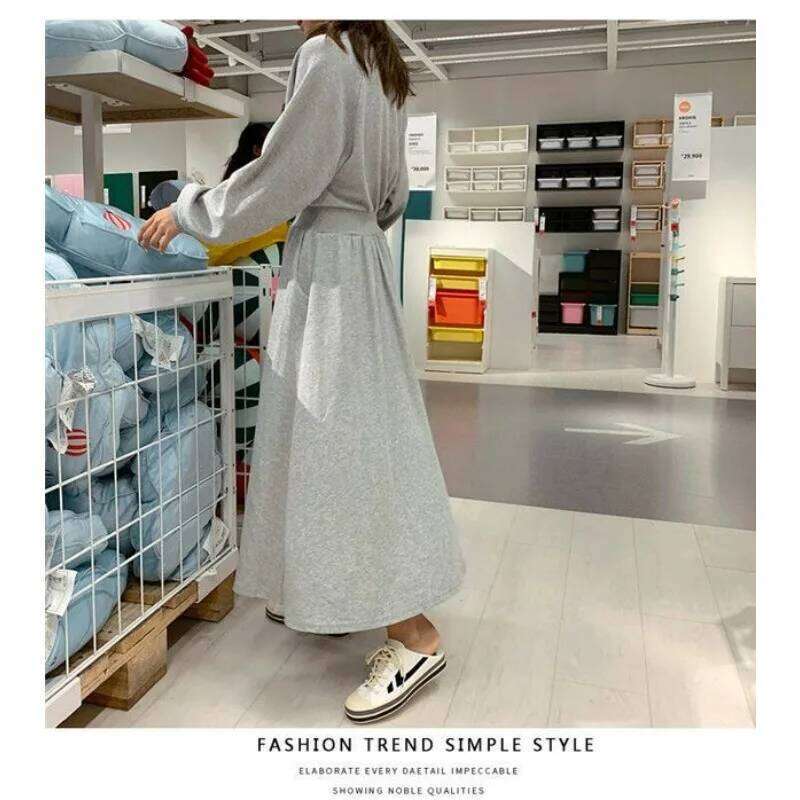 Spring and Autumn New Korean Style Long-sleeved Waist-cinched Sweatshirt Dress XJ260130