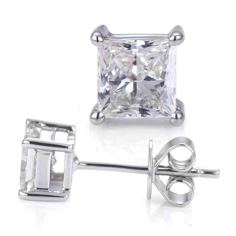 Messi Jewelry Woman 18K White Gold 08ct FG VS Square Princess Cut Lab Grown Diamond Stud Earrings