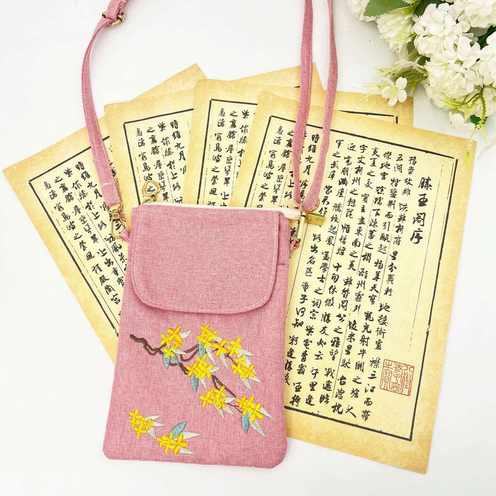 New Zipper Phone Double Layer Anti-Lost Crossbody Chinese Style Embroidery Small Bag Macaron Color Series MASA