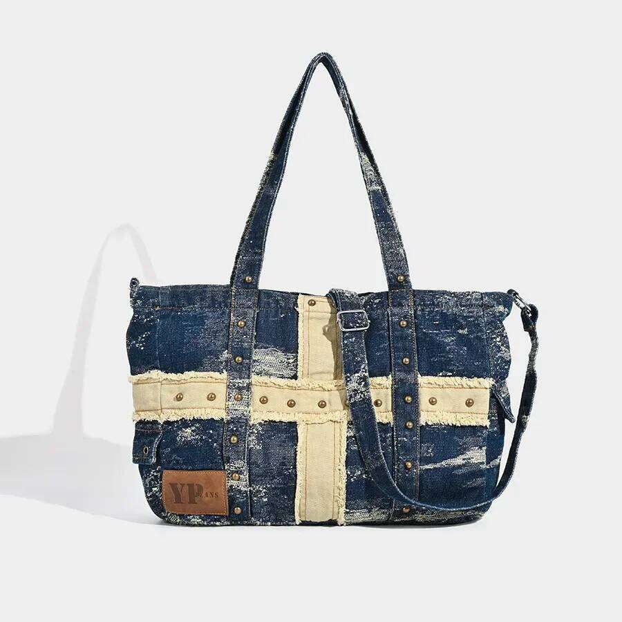 Washed Denim Women Handbag Luxury Rivet Shoulder Crossbody for Female Large Capacity Shopper Bag big totes Z260130