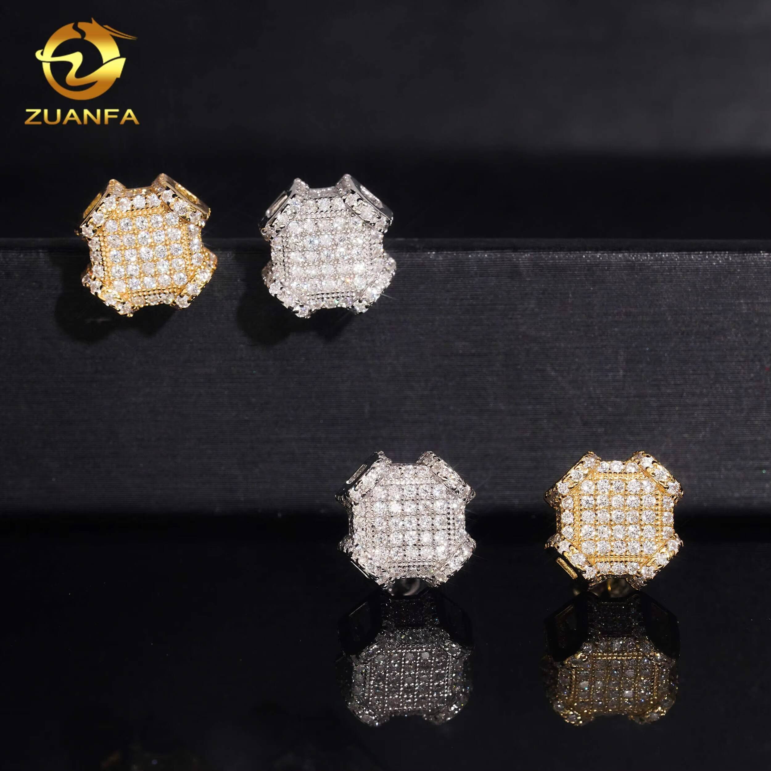 925 Silver 10mm Fashion Screw Back Earrings Iced Out VVS Moissanite Diamond Stud Earrings Hip Hop Style Jewelry Ear Studs