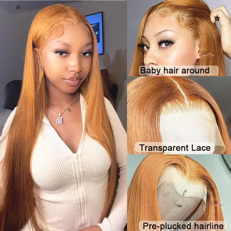 Honey Blonde HD Transparent Lace Front Wigs Human Hair #27 Colored Brazilian Bone Straight Lace Frontal Human Hair Wigs