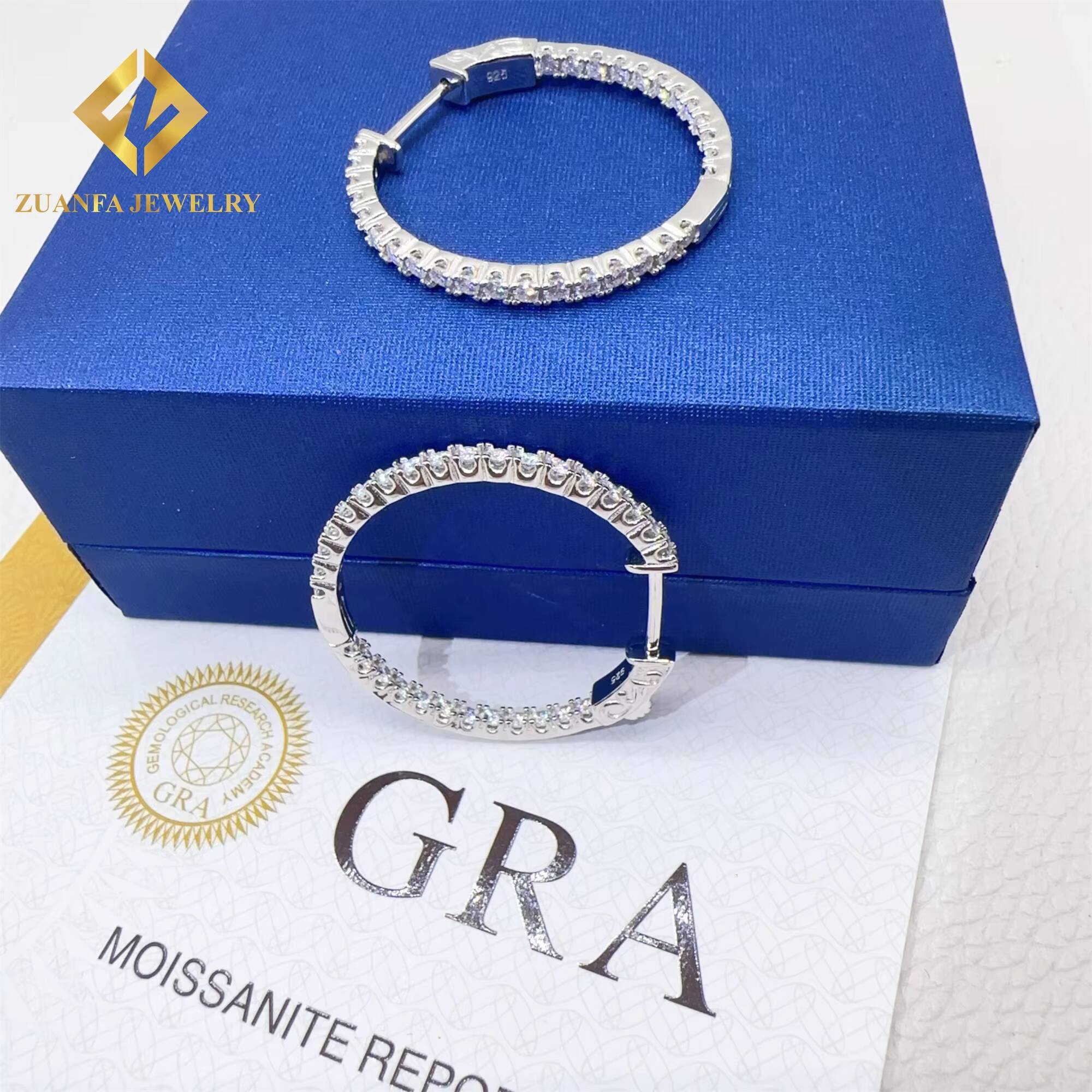 Drop Shipping Pass Diamond Tester Iced Out Jewelry Bling VVS1 Moissanite Diamond 925 Sterling Silver Hoop Earrings Women