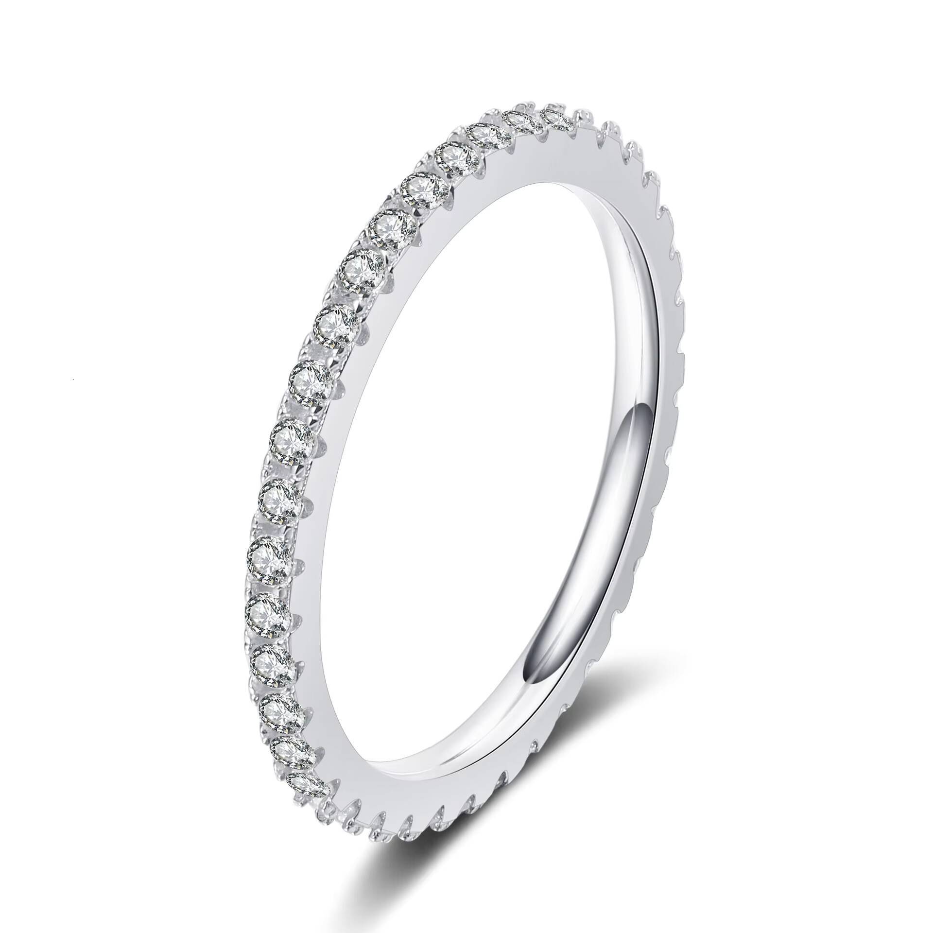 Simple Eternity Rings Circle Inlay Moissanite Diamond Luxury Wedding Bands 925 Sliver Moissanite Rings