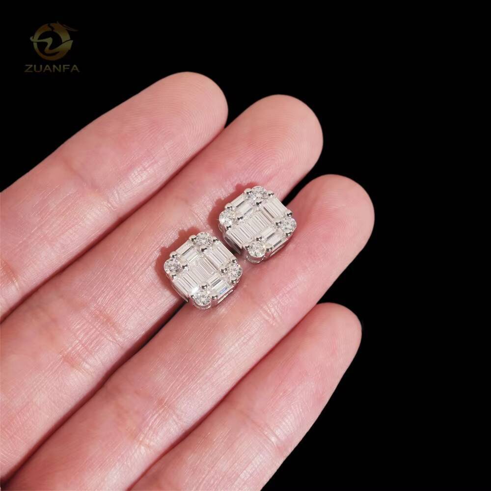 Pass Diamond Tester High Quality Baguette Diamond Design 925 Sterling Silver White Gold Moissanite Earrings