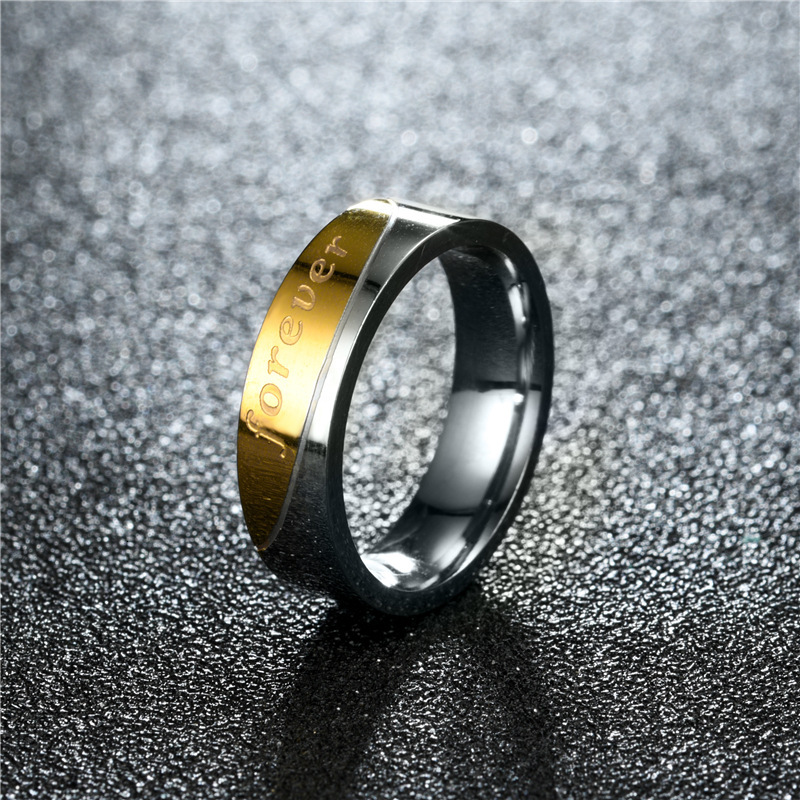 Fashion FOREVER LOVE Inlaid Diamond Flat gold Couple Love Rings Factory Direct Sale