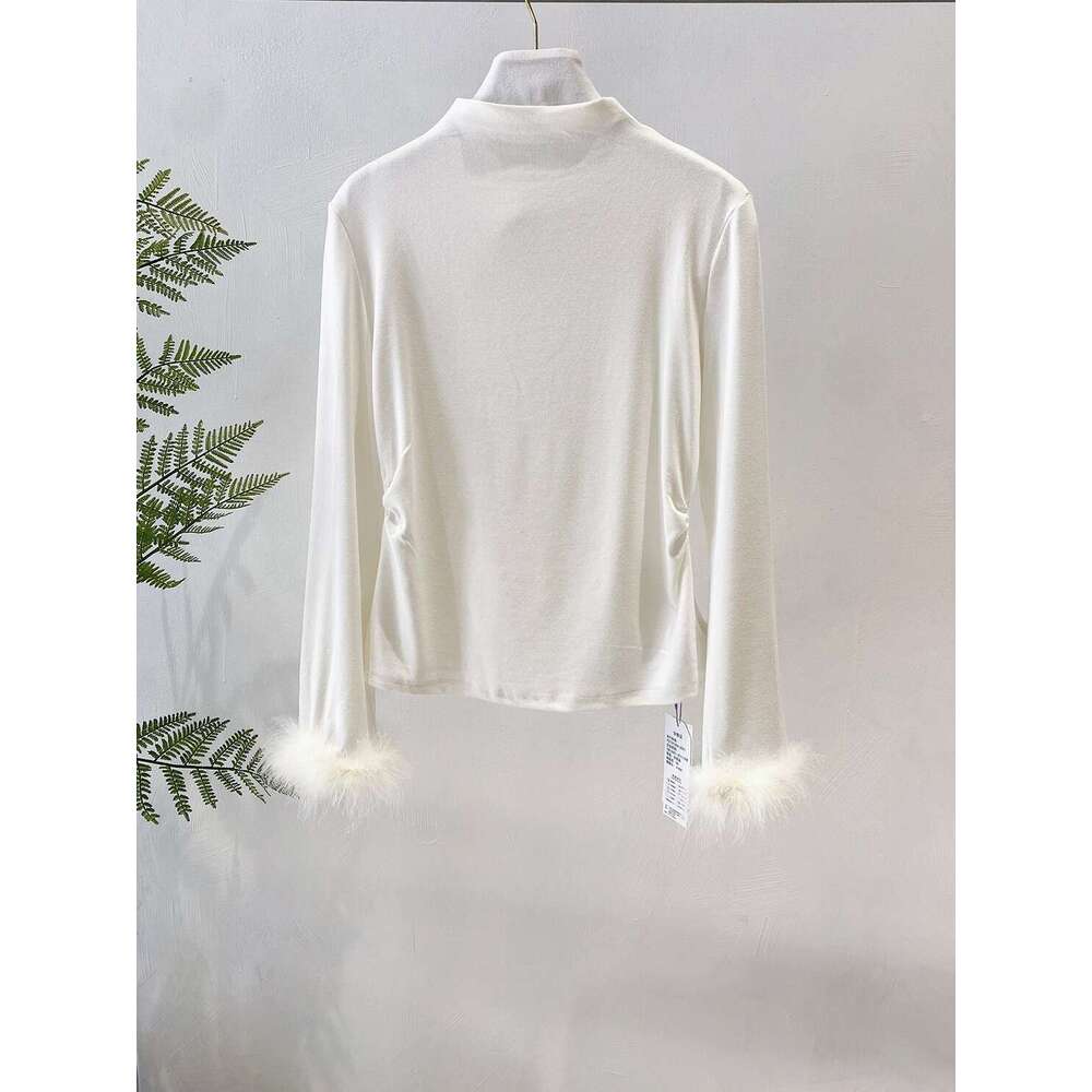 Zhihetang Autumn Winter New Half Turtleneck Furry Sleeve Base Shirt Round Neck Slim Fit Inner Top 727 LEEGO LENS