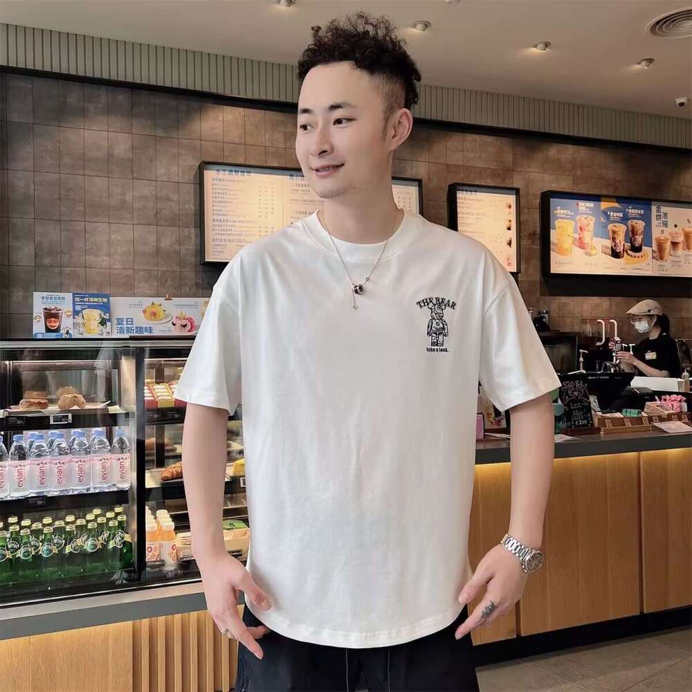 Men's T-Shirt Nuclear Explosion Trendy Flower Leg Beauty Black Summer Heavyweight Drop Shoulder Loose Short Sleeve Outdoor Recreation