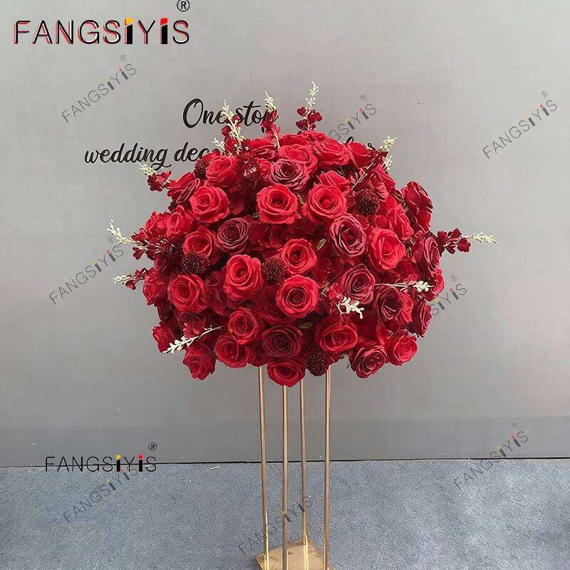 Romantic Red Series Rose Flower Row Decor Table Sofa Runner Wedding Floral Arrangement Accessories Event Party Supplies Display W260130