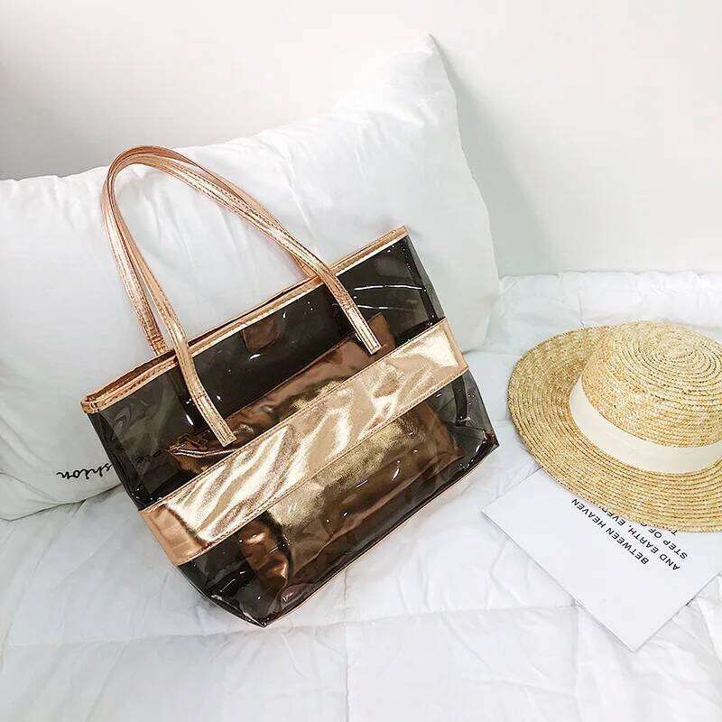 PVC European and American Fashion Women's Waterproof Transparent Crystal Jelly Shoulder Mother-in-law Beach Bag Z260130