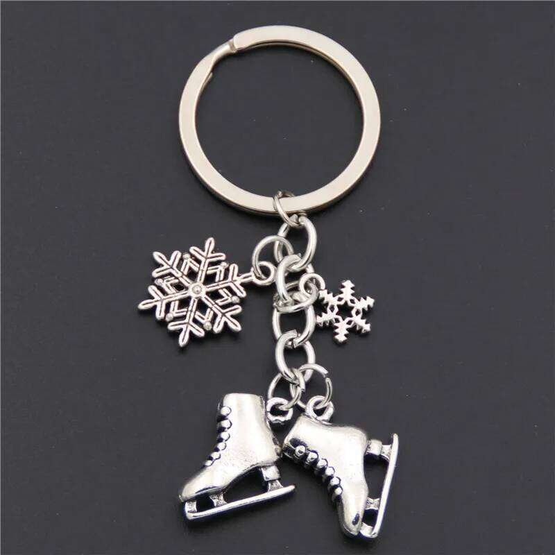 1pc Silver Color Ice Skates Snowflake Pendant Ring Skating Key Chain Keychain Jewelry For Winter Gift Z260130