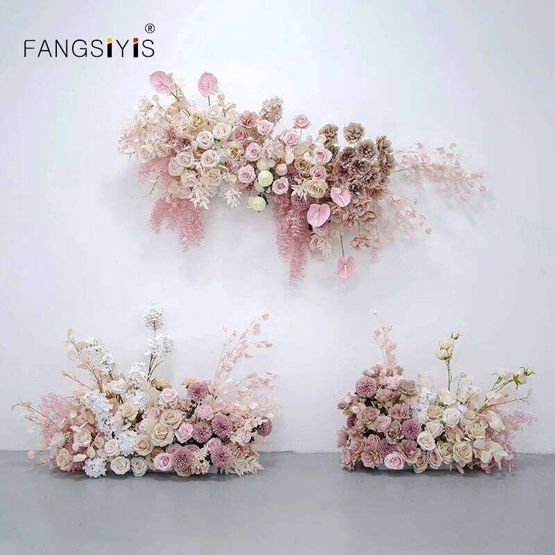 Customized Pink Series Rose Hydrangea Floral Arrangement for Event Backdrop KT Board Decor Wedding Pary Supplies Flower Runner W260130