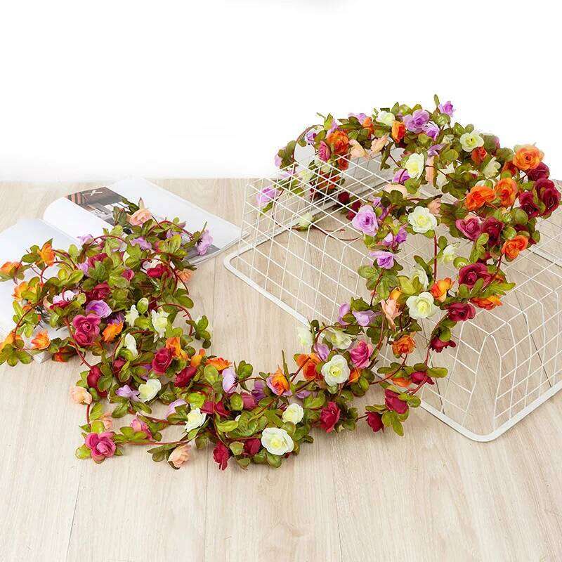 6 Pieces Wedding Anniversary Events Party Favor 2M Simulation Autumn Rose Flower Rattan Vine Home Pipe Decoration Ornament W260130