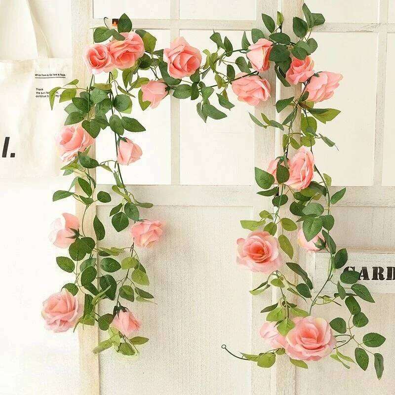 225cm Artificial 10-head Wall Hanging Simulating Evergreen Green Plants Garden Wedding Rose Flowers Vine Decor Y260130