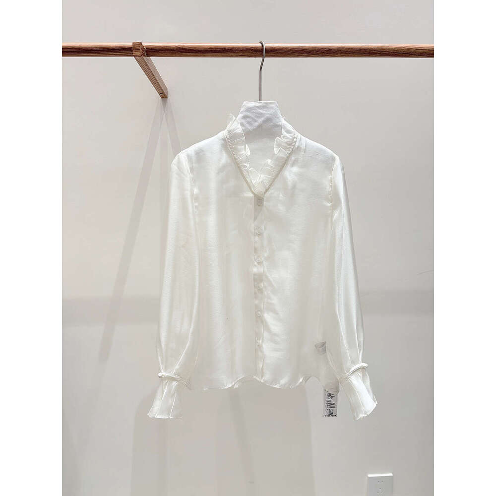 Zhihetang Retro Chinese Style Soft Gauze V-Neck Ruffled Long Sleeve Shirt For Women High-End Versatile Top LEEGO LENS