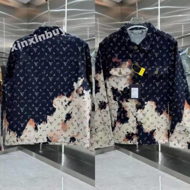 xinxinbuy Designer coats Jacket Men Women 1854 Flame Cloud Printing pocket workwear Foggy denim sets suit Italy Long Sleeve Man Paris white red blue S-2XL