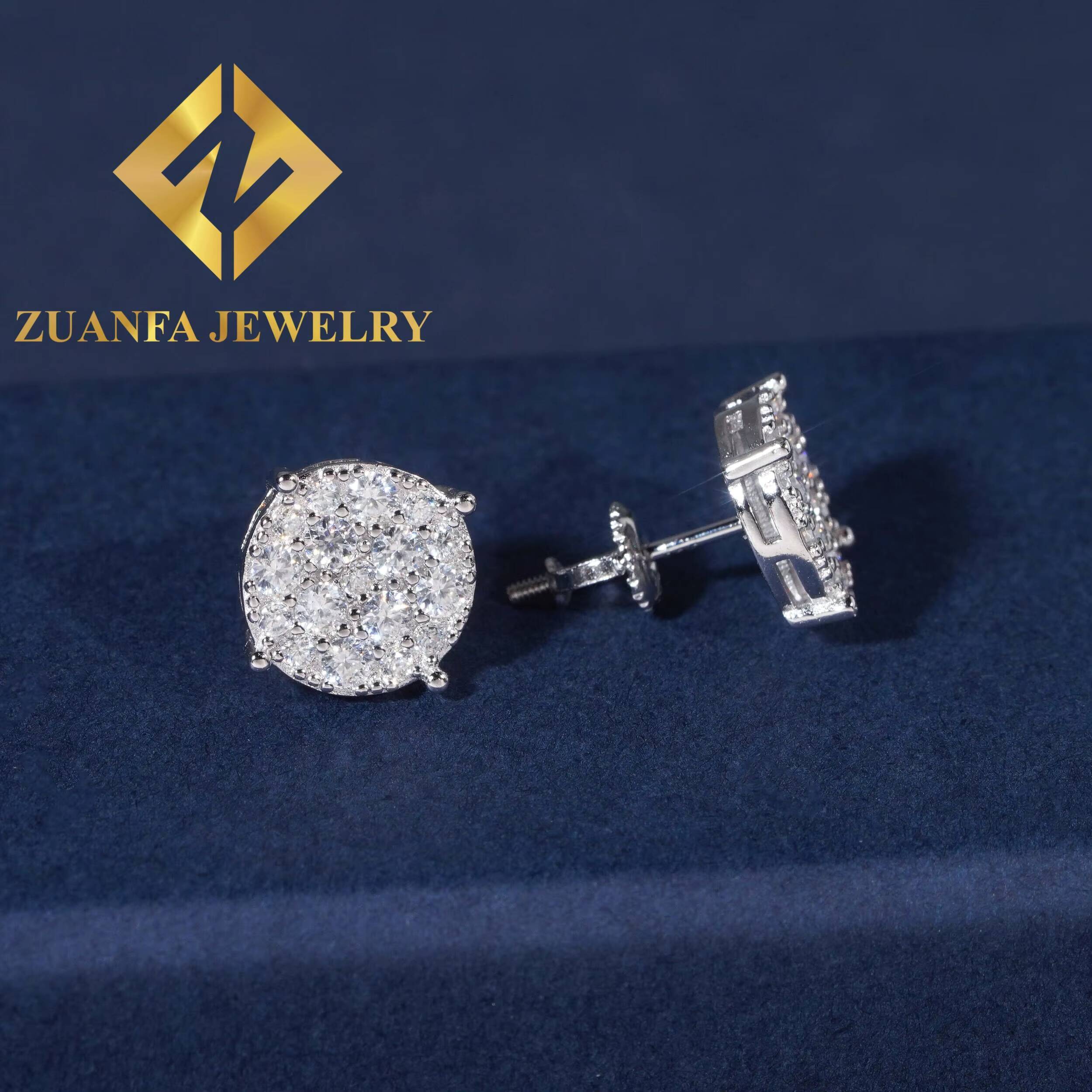 Men Style Hip Hop Fashion Stud Earring 925 Sterling Silver Jewelry VVS Moissanite Fully Iced Out Stud Earring