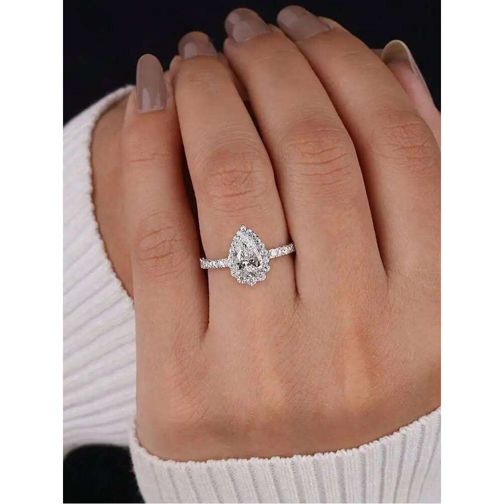 925 Sterling Silver Shiny Full White ZirconWater Drop Ring For Women Engagement Wedding Simple High Quality Fine Jewelry XJ260130