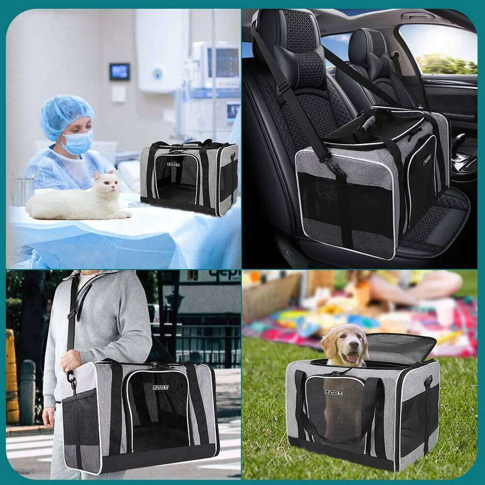 Portable Pet Carriers Soft-sided Carrying Handbag Cat Dog Breathable Foldable Bag with Locking Safety Zippers Fit for Travel 26H0130