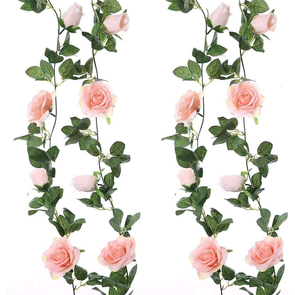16 / 9Head White Garland Rose Flower String Vine Artificial Flowers for Wedding Arch Party Garden Craft Dcor Mariage Y260130