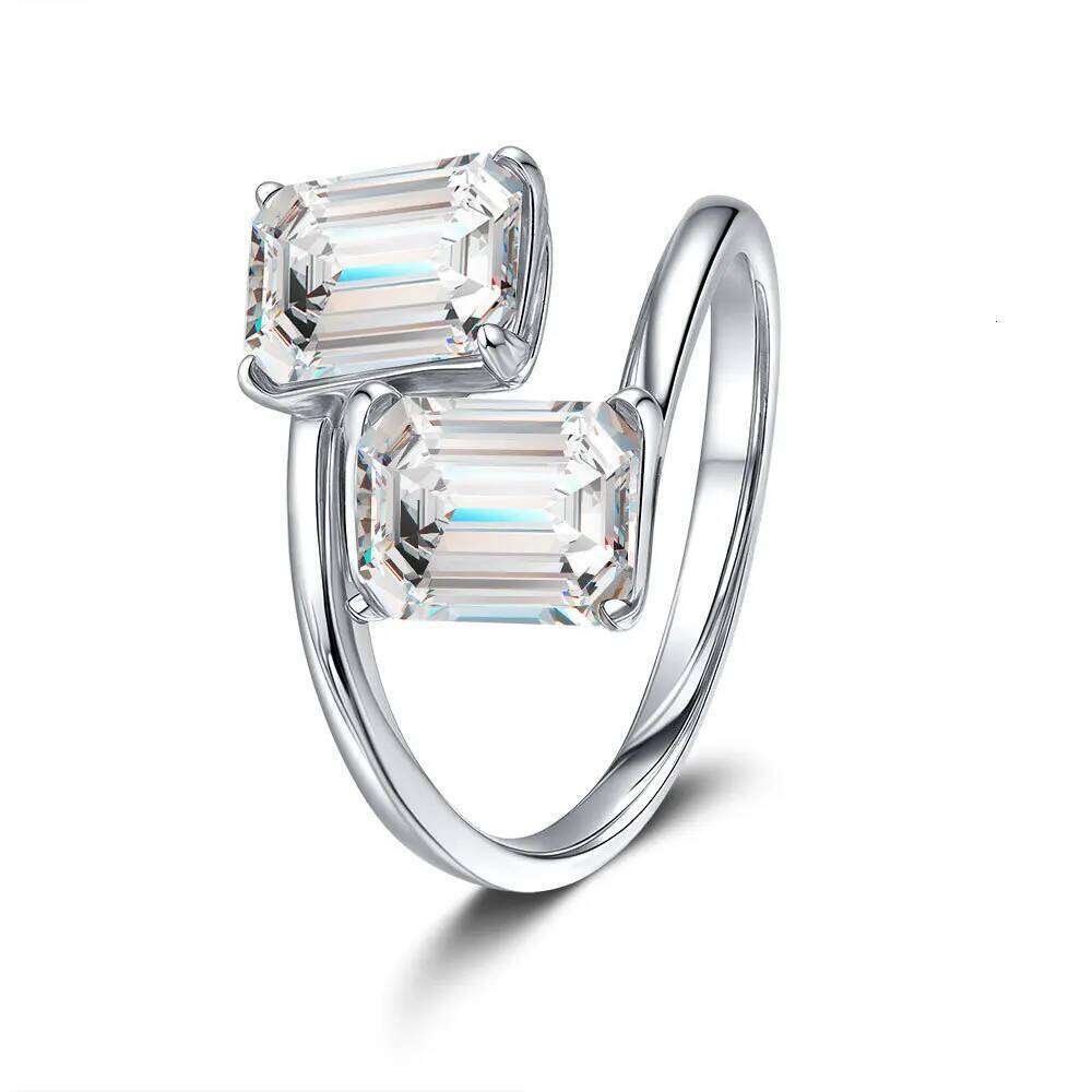 4CTTW Emerald Cut Moissanite Ring for Women 925 Sterling Silver Baguette Two Stone Engagement Wedding Band with Certificate XJ260130