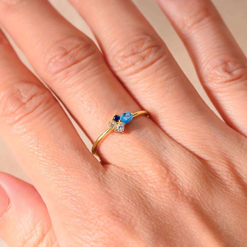 925 Sterling Silver Twist Ring Exquisite Jewelry Colored Tennis Stackable Navy Mini Cluster XJ260130