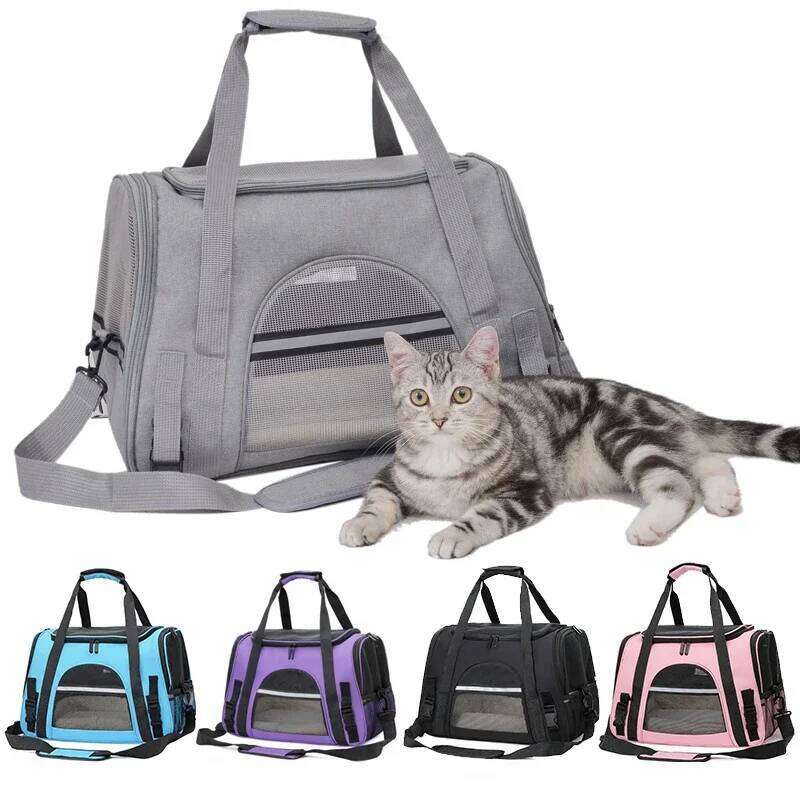 Cat Soft-Sided Portable Dog Mesh Breathable Carrier Bags Foldable Cats Handbag Travel Pet Transport Bag 26H0130