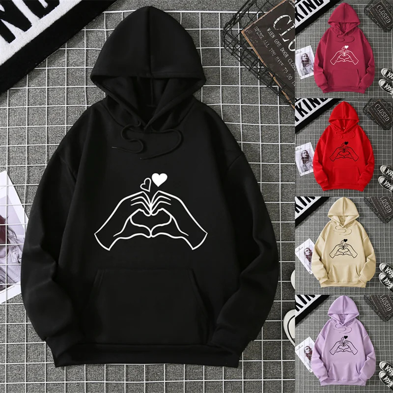 Autumn Hoodie Womens Casual Hooded Sweatshirt Creative Matching Streetwear Heart Pattern Monogram 260127