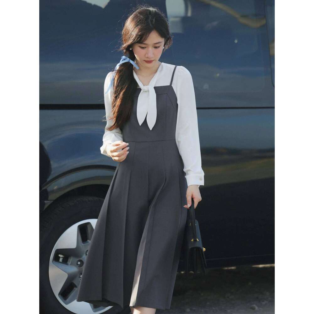 Layered Look Long Sleeve for Women Lady Elegant Slim Fit Waist Defined Midi Dress Casual Academic Style Spring Daily Wear XJ260130