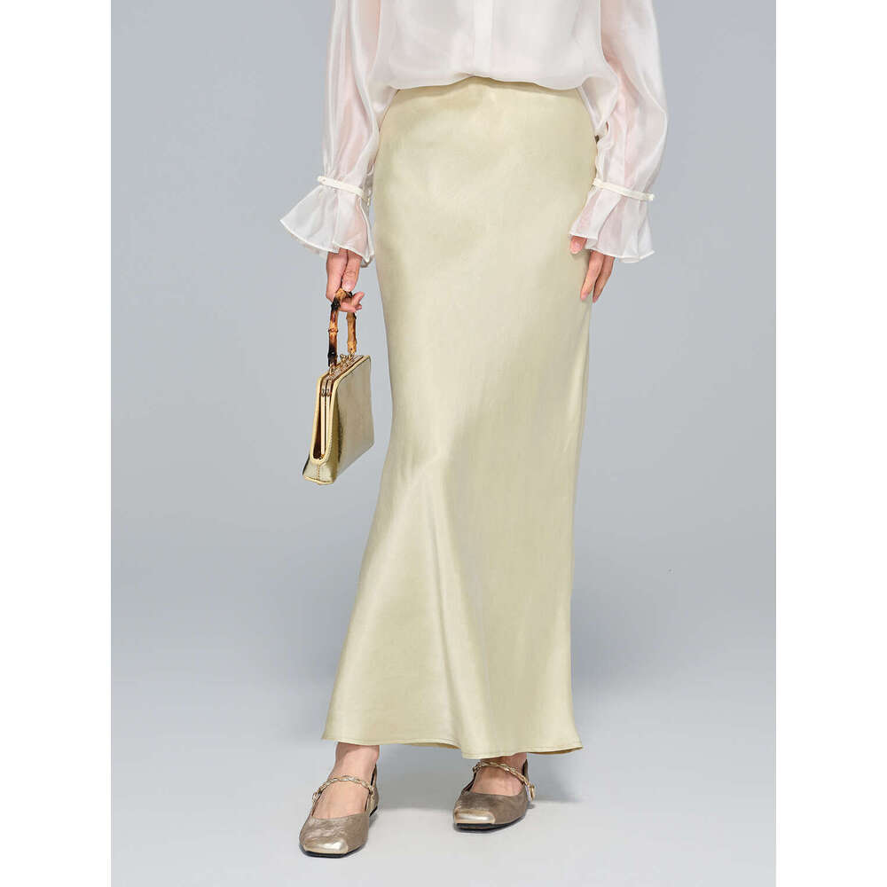 Zhihetang New Chinese Style Soft Copper Ammonia Silk Half For Women Autumn High Waist A-Line Long Skirt 7970 LEEGO LENS