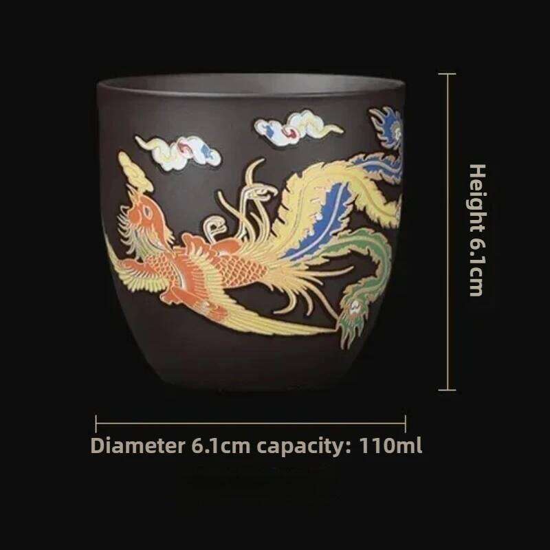 1Pcs Dragon And Phoenix Temperature Change Purple Sand Changes Color In Hot Water Household Tea Cup