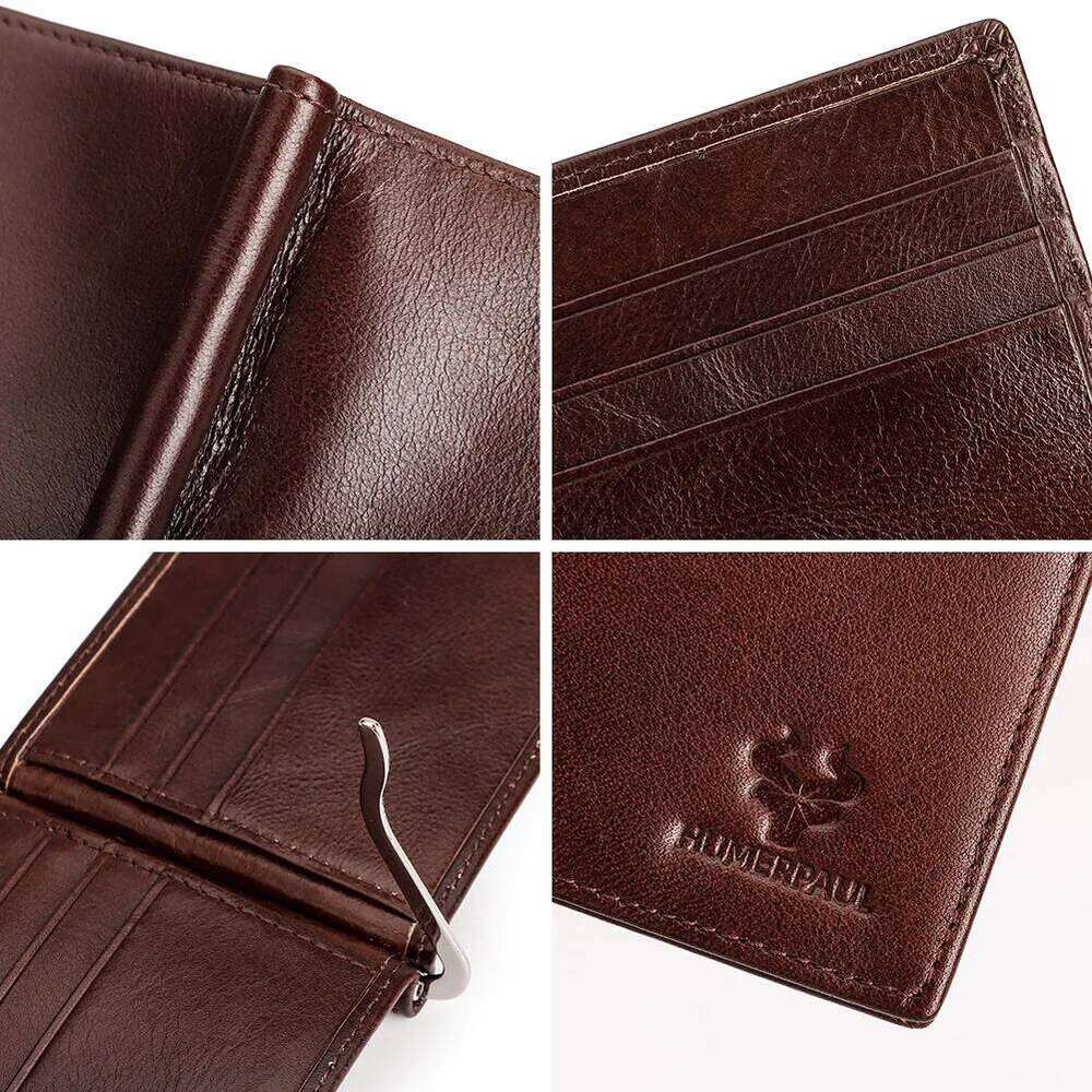 Ultra-thin Men's Clip Wallet Vintage Genuine Leather Bifold Card Holder Mini High Quality Male Money Purse Cartera Z260130