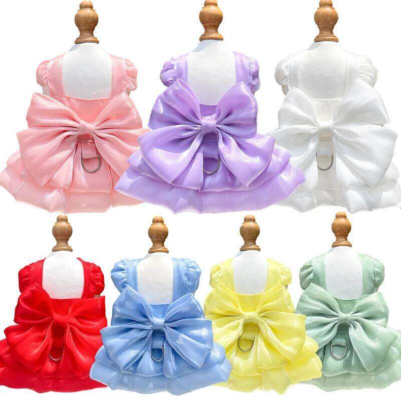 Luxury Girls Weeding Dress 7 Colors Bowtie Princess Dog Pomeranian Puppy Summer Pet Clothes H260129