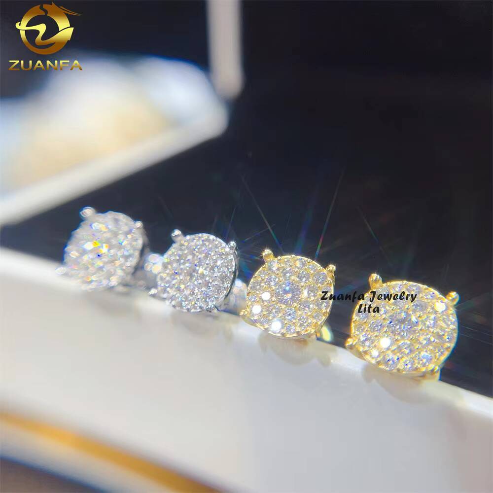 Ready to Ship Iced Out Hip Hop Style Mens 925 Sterling Silver Moissanite Diamond Studs Earrings