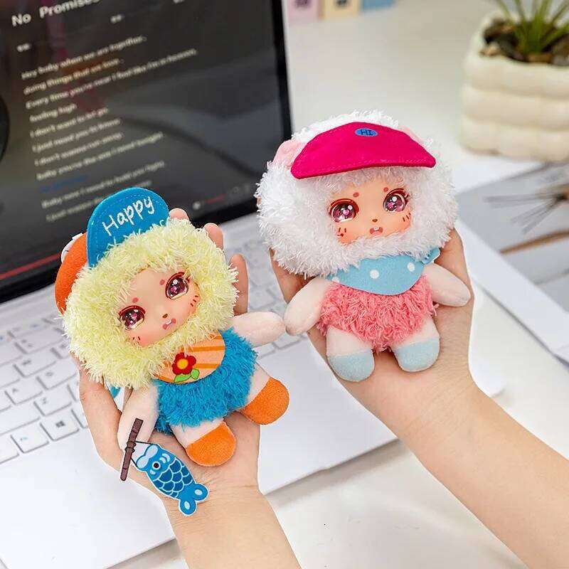 Cute Vacation Face Pendant Fishing Trip Camp Soft Stuffed Vinyl Plush Toy Lovely Doll Kids Birthday Gifts Y260128